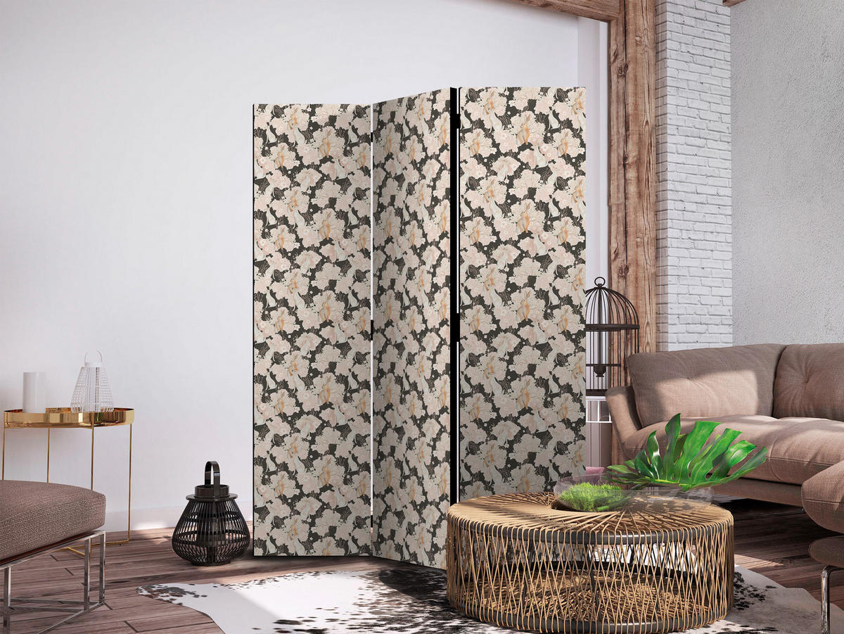 PARAVENT Beidseitig Bedruckter 3-tlg 135x172 cm Blumen Und Kaninchen - Creme, Holz/Textil (135/172/3cm) - Muralo