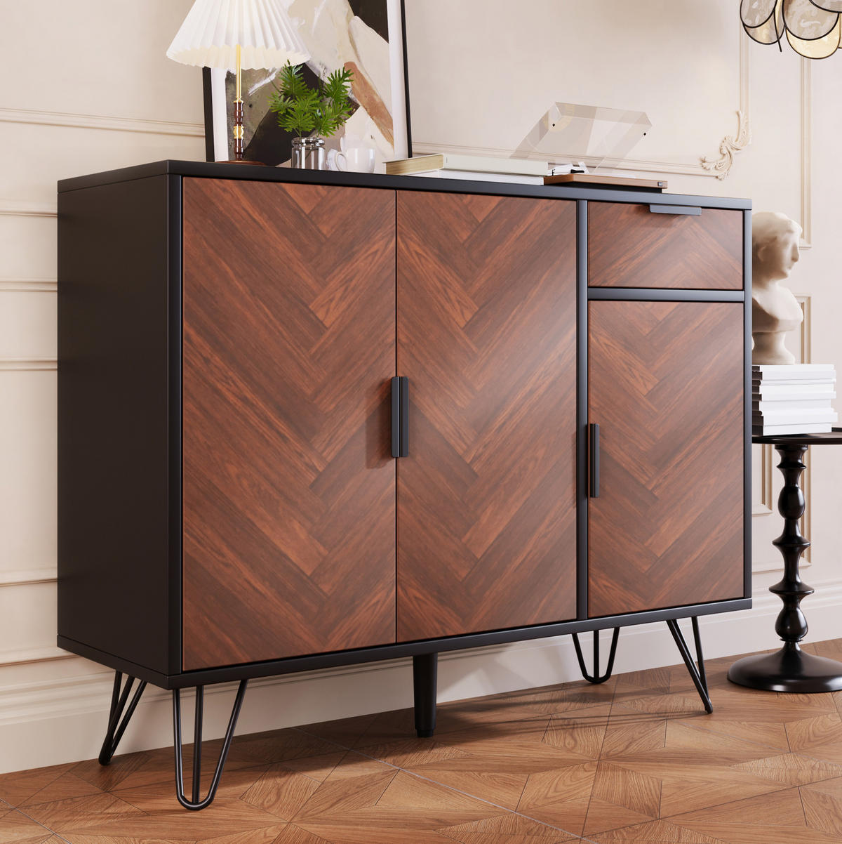 SIDEBOARD 90/30/71,5 cm mit 3 Türen, Schublade & höhenverstellbaren Einlegeböden - Naturfarben, Holzwerkstoff (90/71.5/30cm) - BEAOK