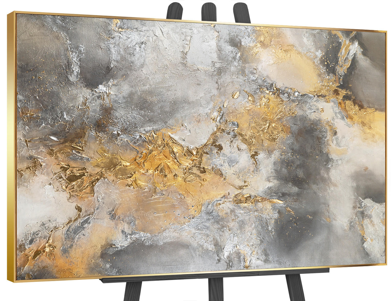 GEMÄLDE Harmonie von Gold und Silber II Schattenfugenrahmen Gold 120x80 cm - Goldfarben, Holz (120/80cm) - YS-art gallery