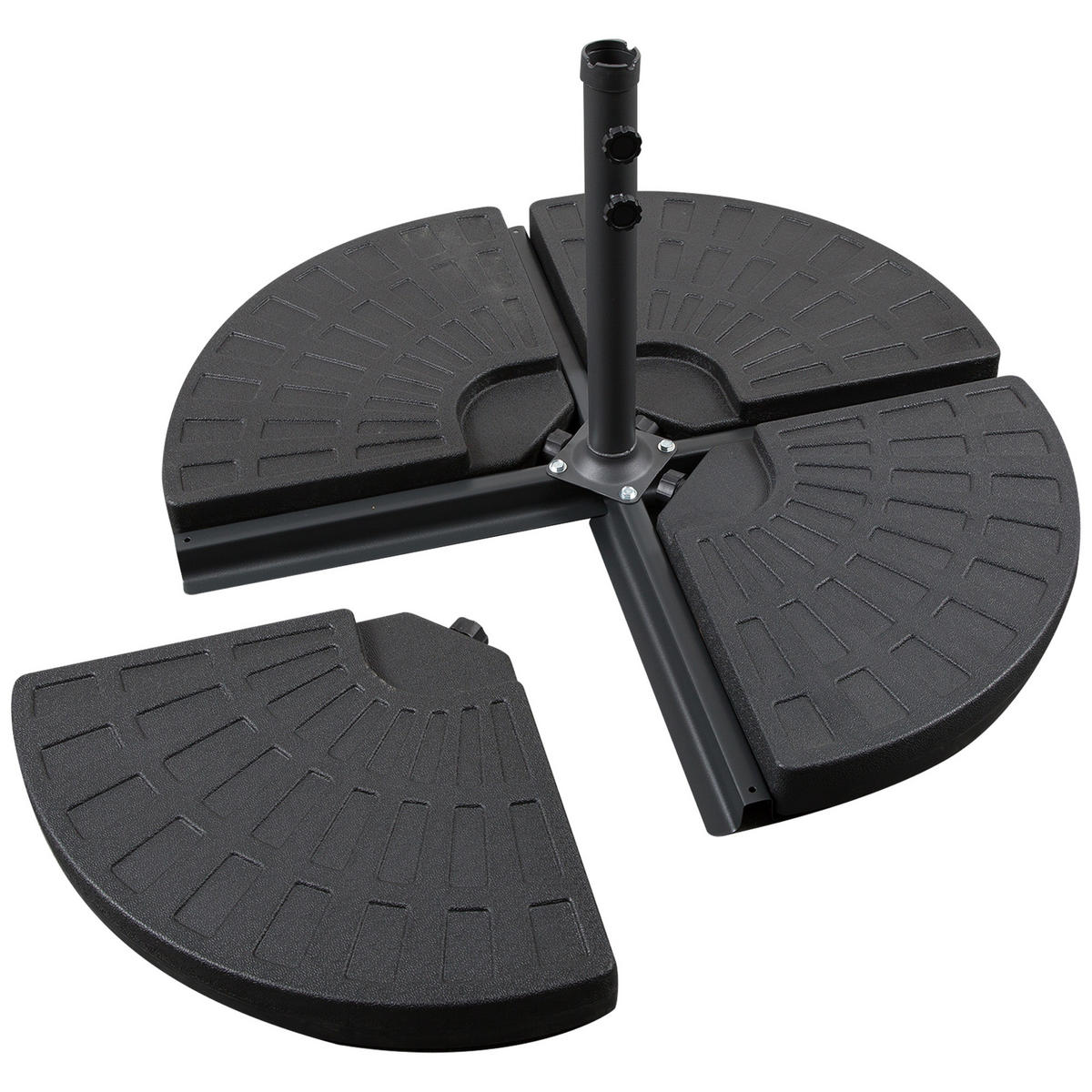 ZÁVAŽÍ NA SLUNEČNÍ STÍNÍTKO, sada 4 ks pro slunečník, naplnitelná 52 kg vody nebo 68 kg písku, HDPE, černá - černá, plast (48/48cm) - Outsunny