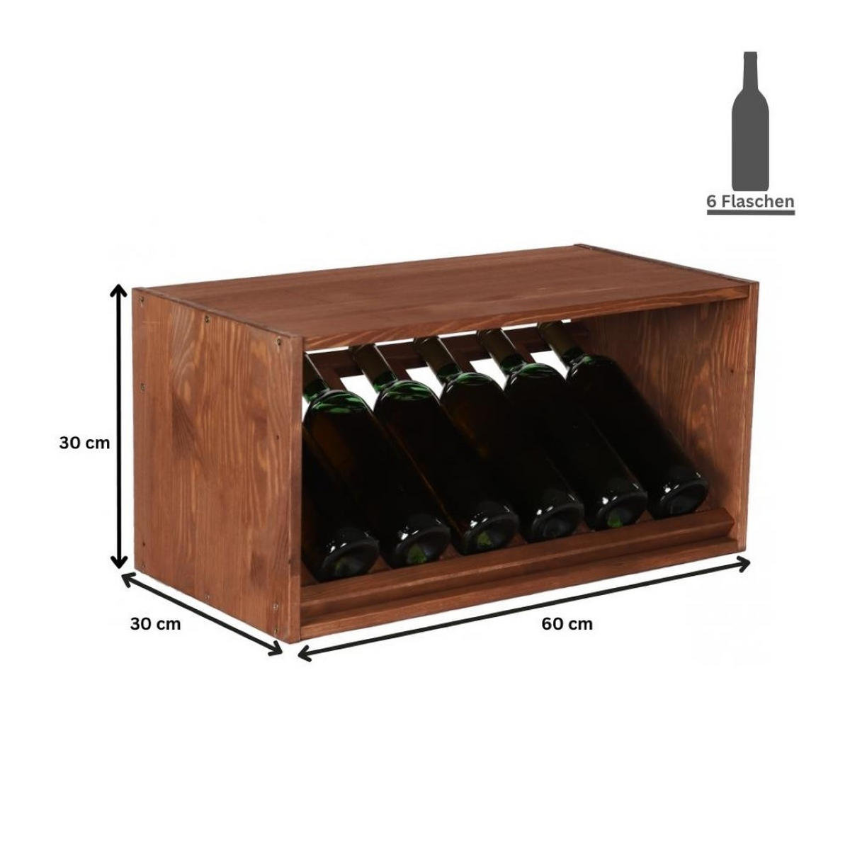 WEINREGAL Vincellar Mod 30x60x30 cm Schräg Modul Für 6 Flaschen Massives Kiefernholz Braun Geölt - Braun, Holz (60/30/30cm) - PROREGAL