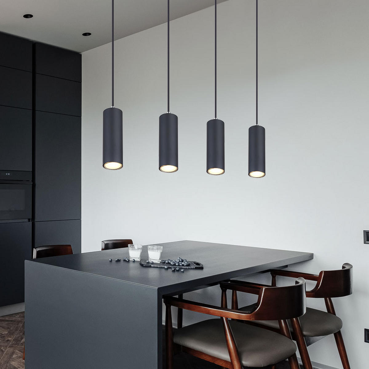 HÄNGELEUCHTE Metall Schwarz 4-flammig - Schwarz, Metall (65/6/120cm) - Globo Lighting