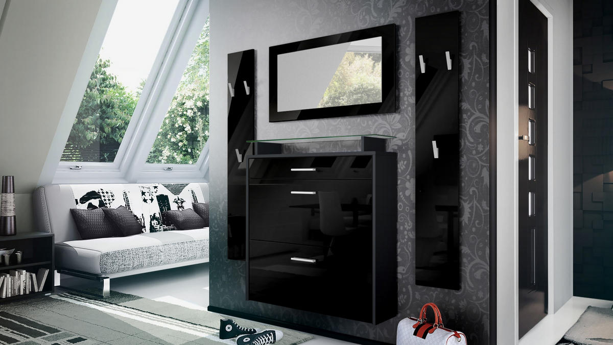 GARDEROBE Malea Front in Schwarz Hochglanz - Schwarz Hochglanz, Holzwerkstoff (180/180/23cm) - Vladon