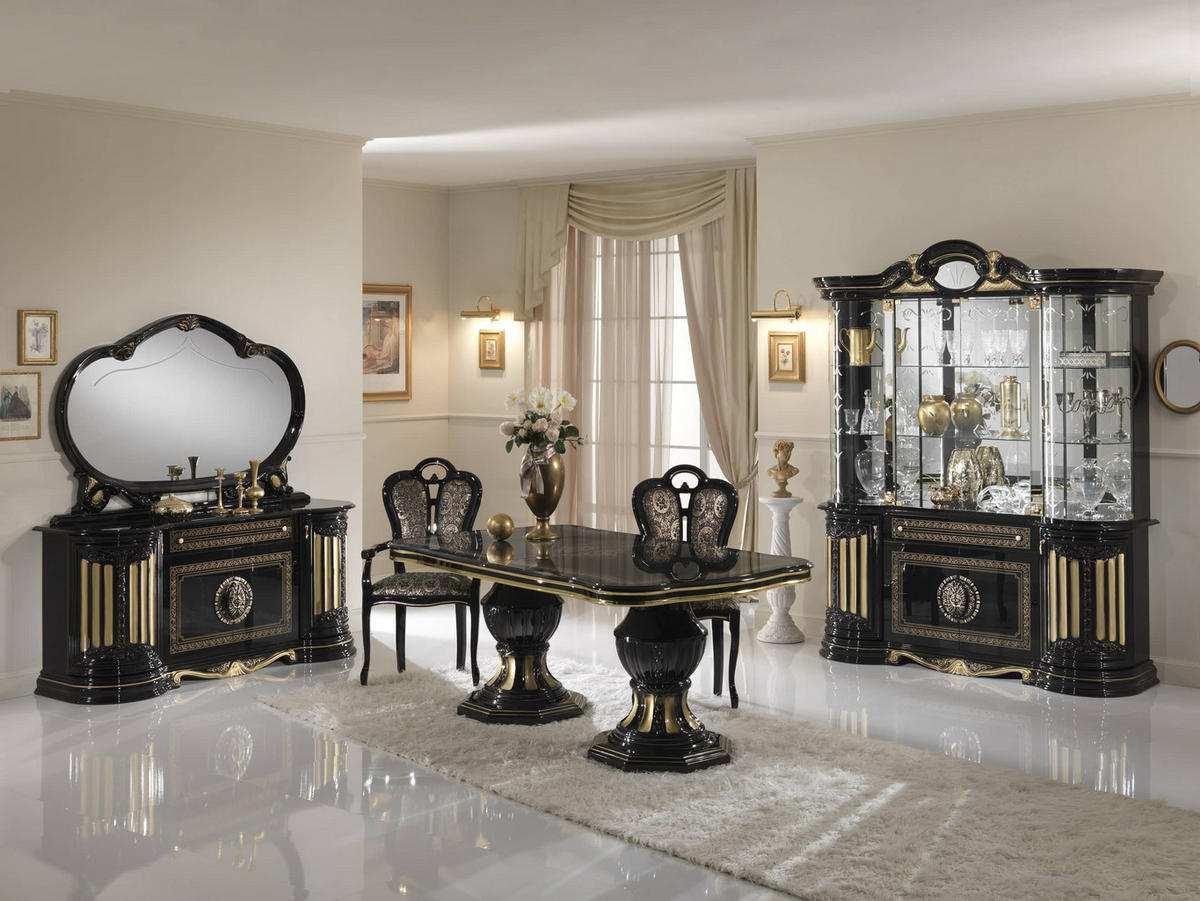 SIDEBOARD BELLA in Schwarz/Gold 4-Türig - Schwarz Hochglanz/Goldfarben, Holzwerkstoff/Metall (168/78/50cm) - Interdesign24