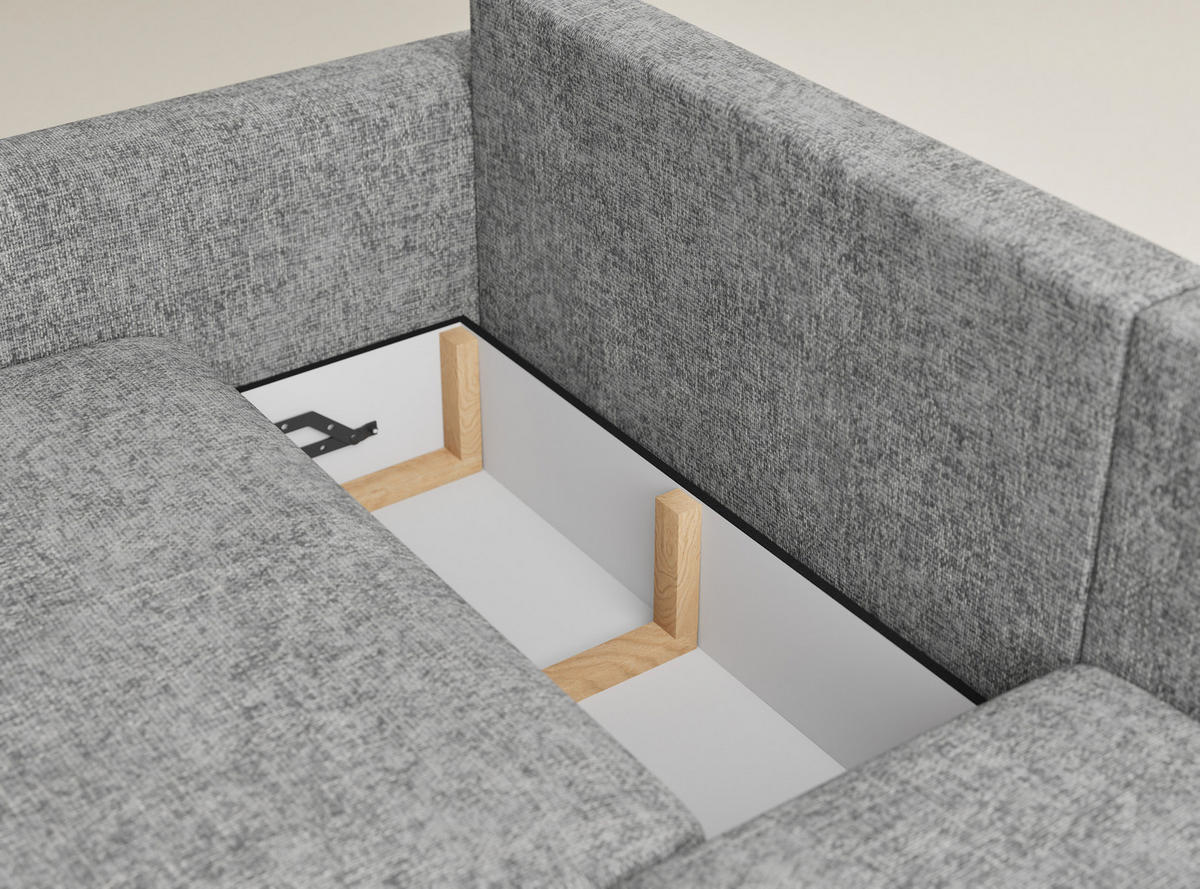 ECKSOFA MIT SCHLAFFUNKTION Leon Grau Chenille-Stoff - Schwarz/Grau, Holz/Holzwerkstoff (239/148cm) - Maison de Reve