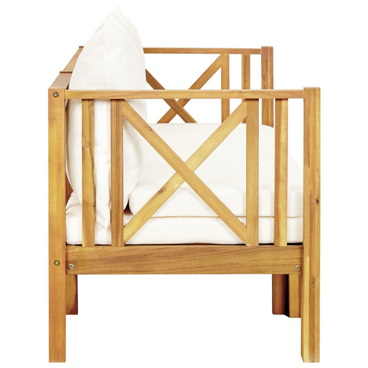 3-SITZER-GARTENBANK mit Kissen 179 cm Massivholz Akazie - Creme, Holz (179/68.5/66cm) - furnicato