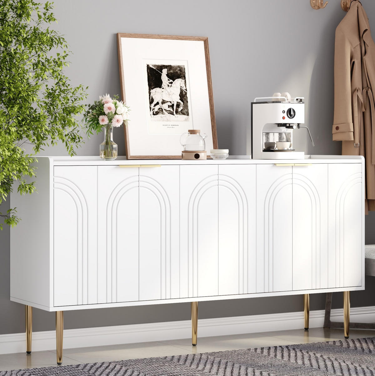 KOMMODE 140/38/75 cm mit 4 Türen und Soft-Close in Weiß - Weiß, Holzwerkstoff (140/75/38cm) - BEAOK