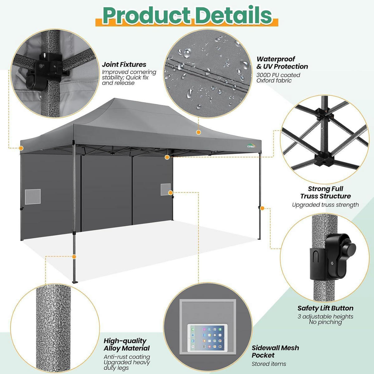 FALTPAVILLON 3x4,5m Grau mit 4 Seitenteilen Metall - Grau, Metall (300/320/450cm)