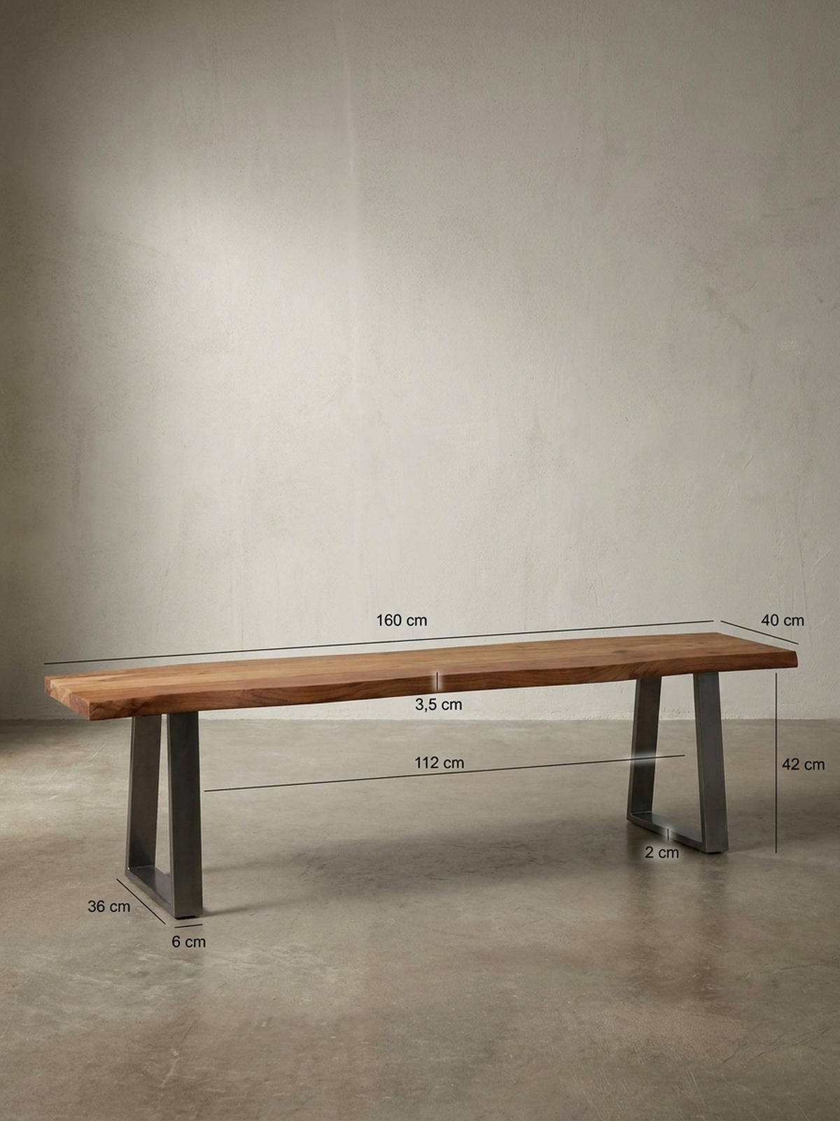 ESSZIMMERBANK Massivholz Metall Baumkante Chromgestell, Akazie 160x40x46 cm - Silberfarben/Braun, Holz/Metall (160/46/40cm) - KADIMA DESIGN