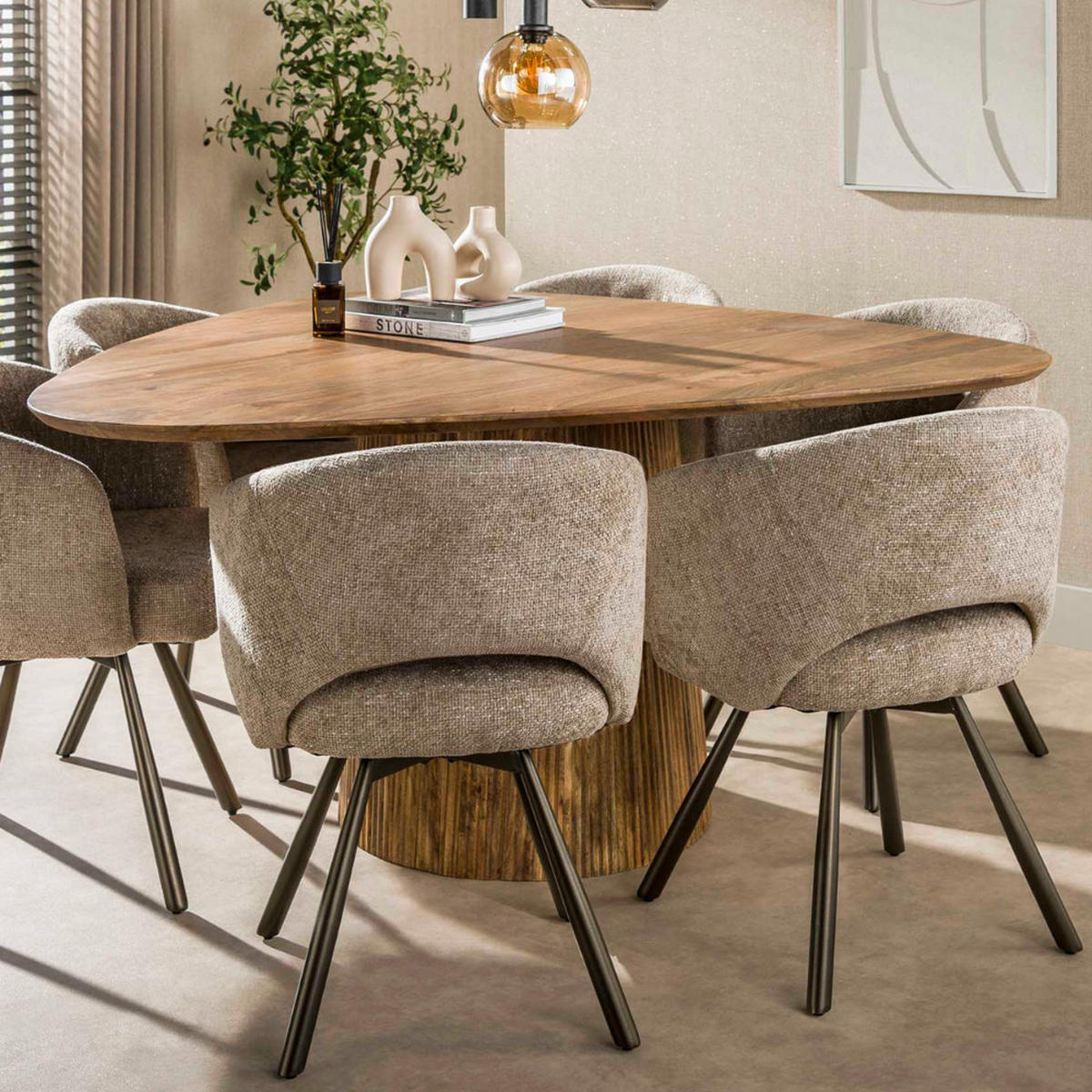 ESSTISCH WAVE CENTRO Organischer Dreieckstisch aus massivem Mangoholz - Braun, Holz (150/150/77cm) - alesvelt
