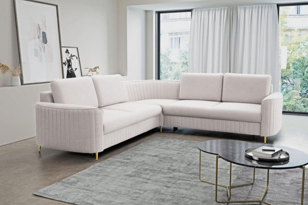 ECKSOFA Kaltbeige LOREN Mit Schlaffunktion Und Bettkasten - Beige, Textil (251/251cm) - Sepro Meble