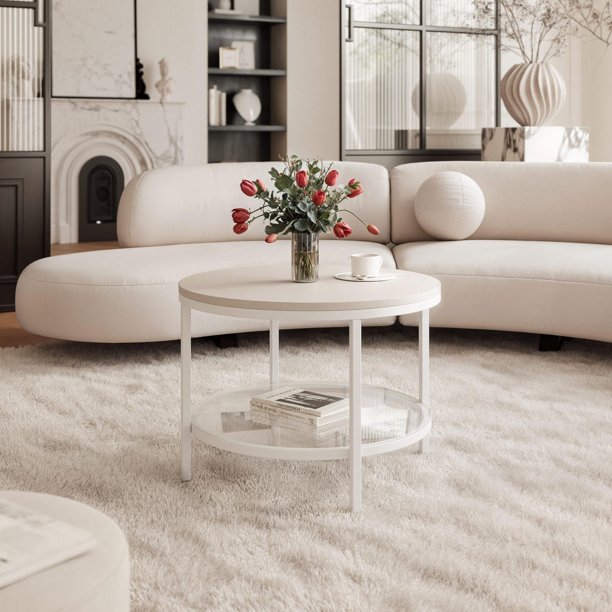 COUCHTISCH CANDY 60/42 cm runden, Weiß / Kaschmir - Kaschmir/Weiß, Metall (60/60/42cm) - Idohome