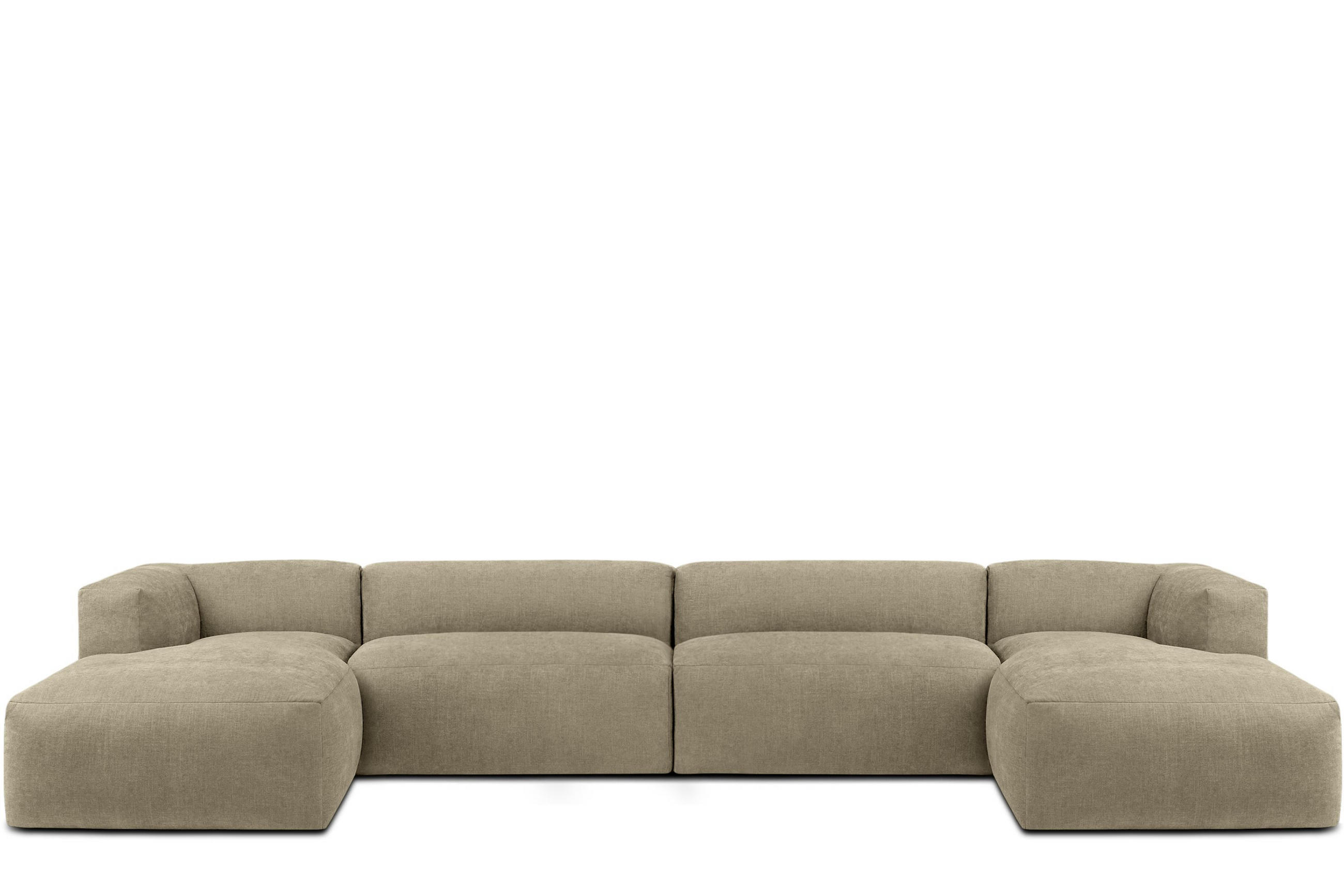 PANORAMA-ECKSOFA BUFFO 7/8 Sitzer mit extrem weicher Sitzfläche, Gewebestoff, sandfarben - Sandfarben, Textil (424/73/180cm) - KONSIMO®