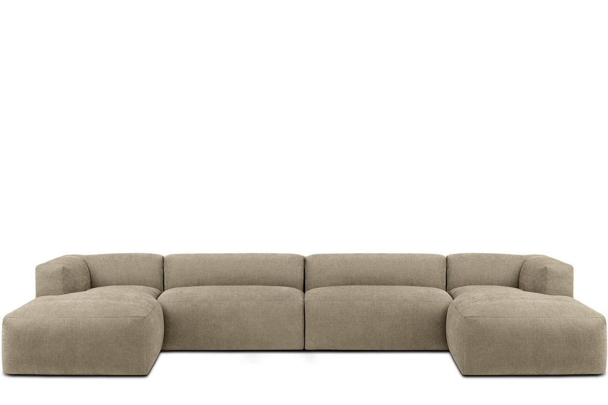 PANORAMA-ECKSOFA BUFFO 7/8 Sitzer mit extrem weicher Sitzfläche, Gewebestoff, sandfarben - Sandfarben, Textil (424/73/180cm) - KONSIMO®