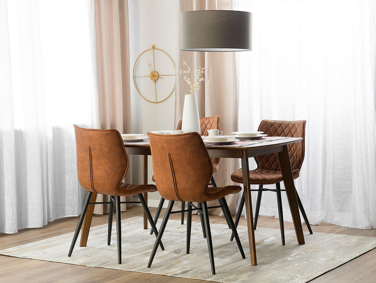 STUHL 2er-Set Polsterbezug Goldbraun Lisle - Braun, Textil/Metall (44/86/56cm) - Beliani