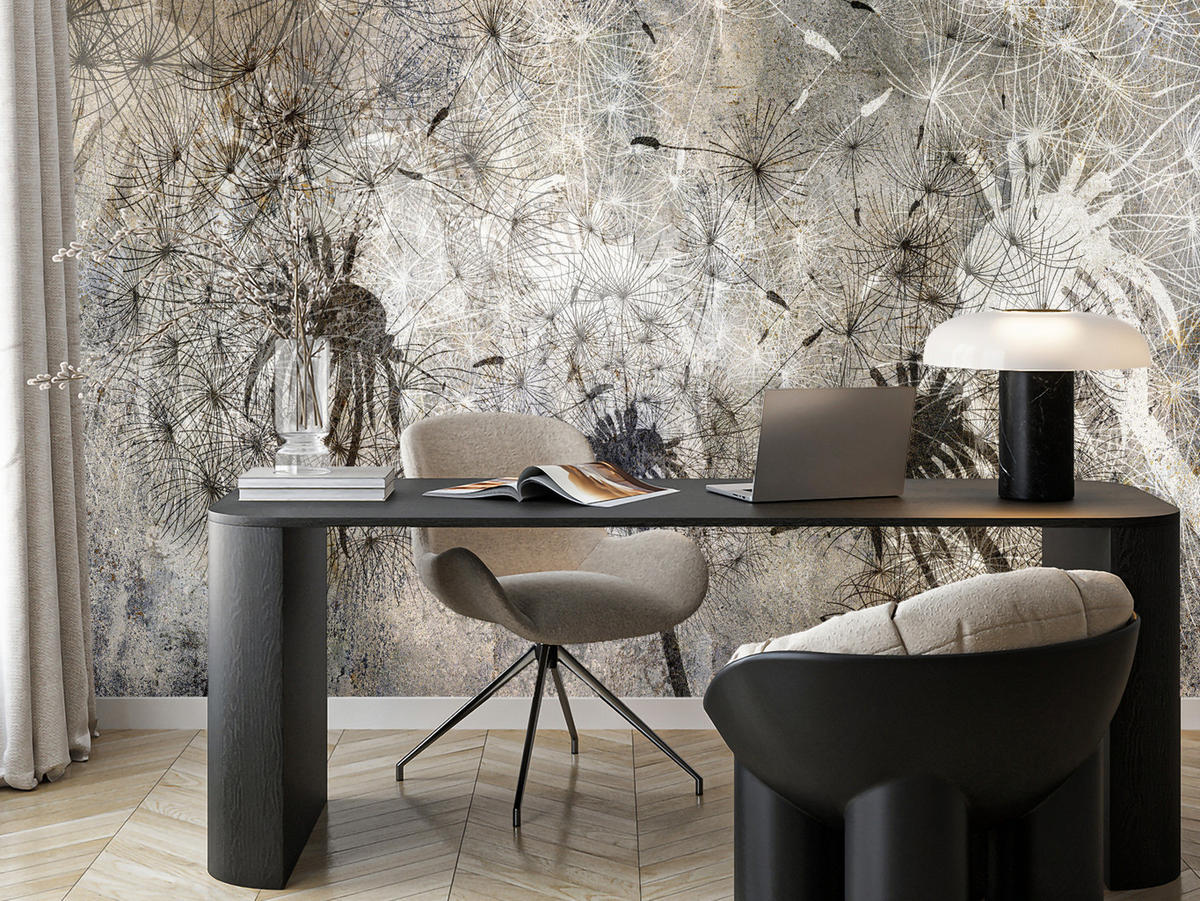 FOTOTAPETE Pusteblumen Beton Retro Stil 250x175 - Beige/Braun, Papier (250/175cm) - Muralo