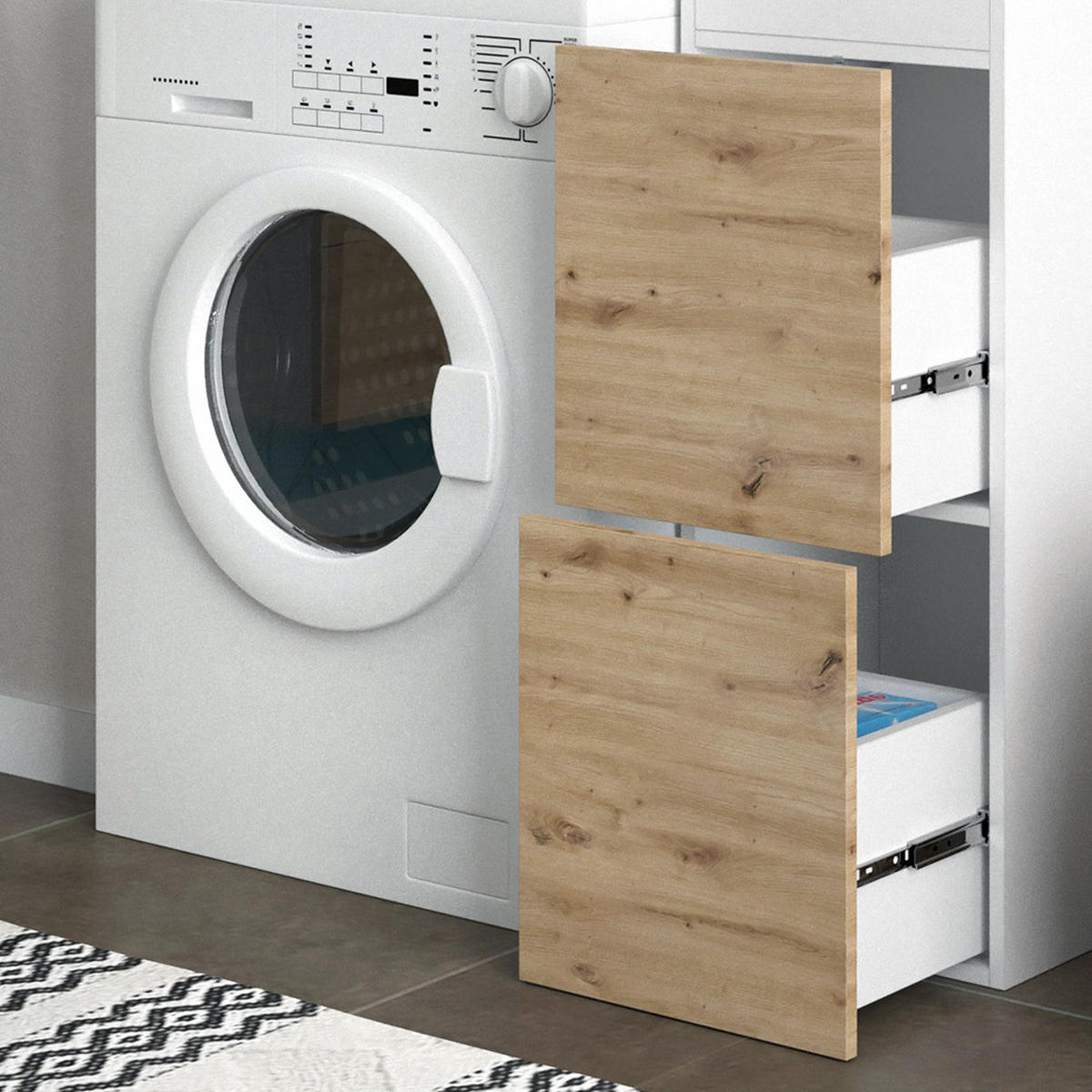 WASCHMASCHINENSCHRANK Alf Weiß 99 x 98 cm mit 2 Schubladen - Weiß, Holzwerkstoff (99/98/33.8cm) - Vicco