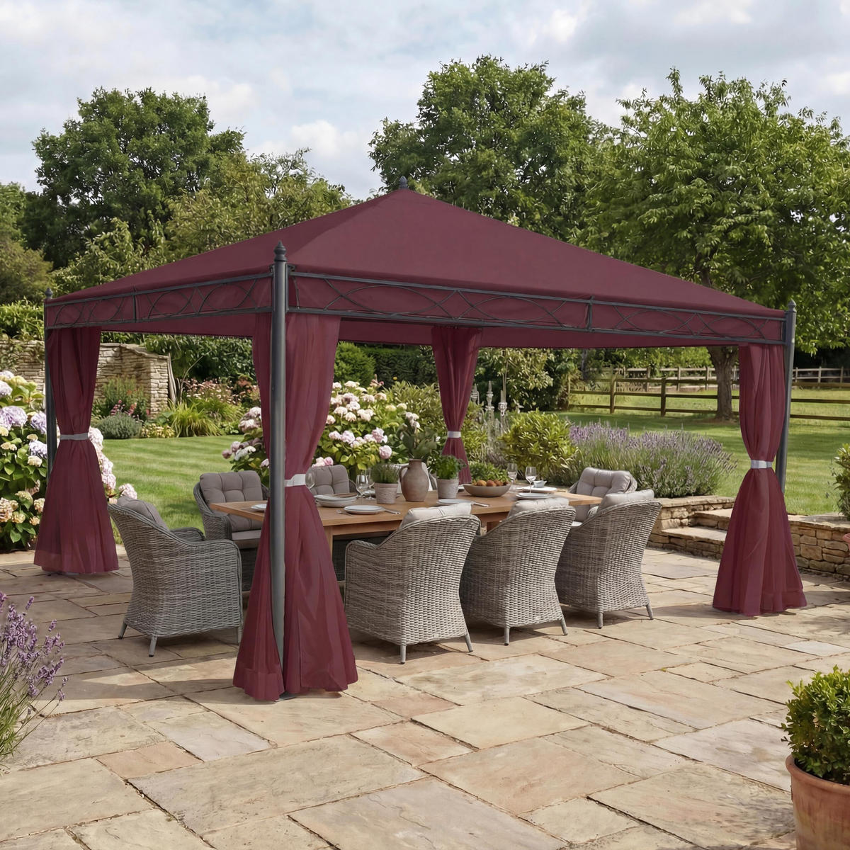 PERGOLA CALPE Rot, Braun - Rot/Braun, Textil (400/290/400cm) - MCW