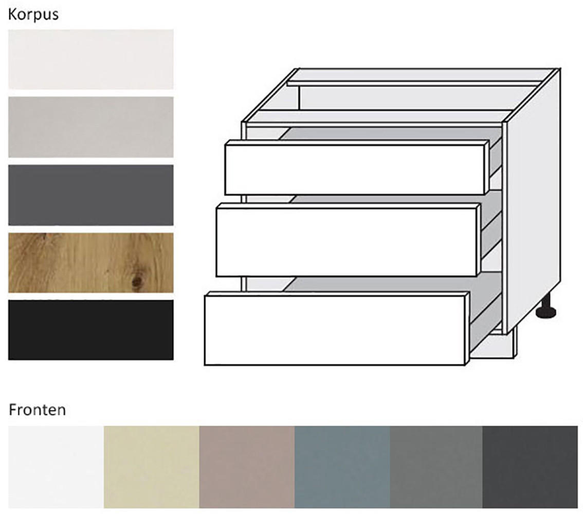 Thumbnail - Feldmann-Wohnen Schubladenunterschrank, Creme, Eiche Artisan, Holz, 3 Schubladen, Rechteckig, 90x82x50 cm, Küchen, Küche...