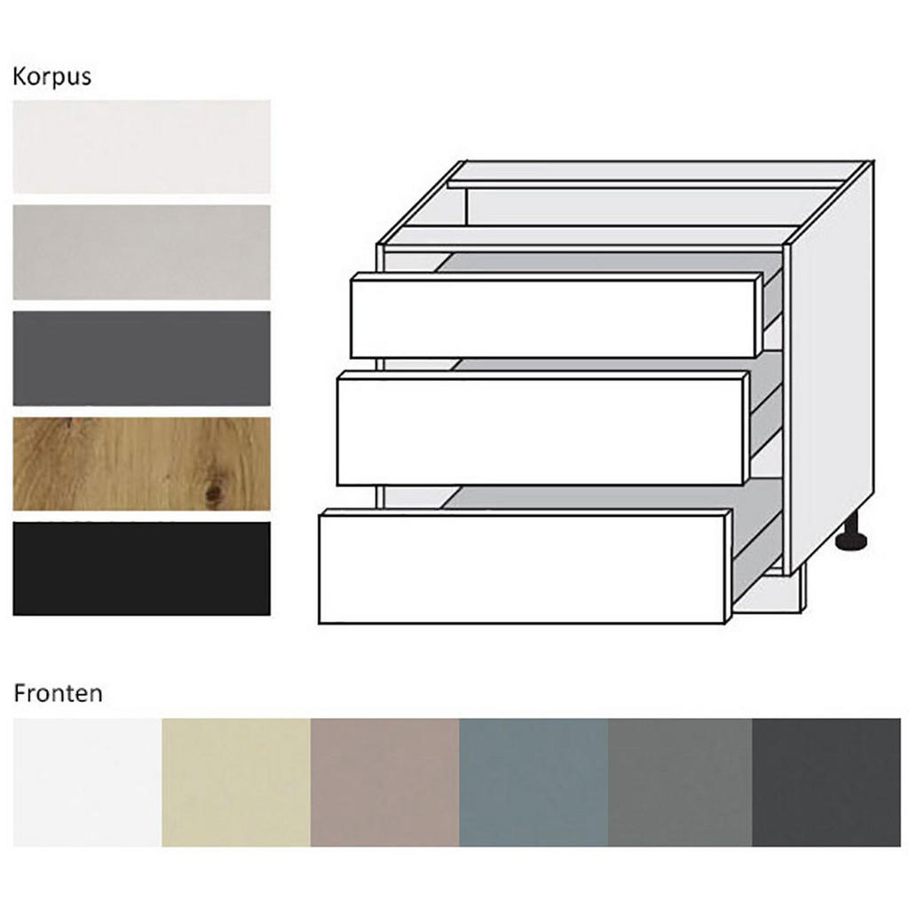 Thumbnail - Feldmann-Wohnen Schubladenunterschrank, Beige, Dunkelgrau, Holz, 3 Schubladen, Rechteckig, 90x82x50 cm, Küchen, Küchenmö...