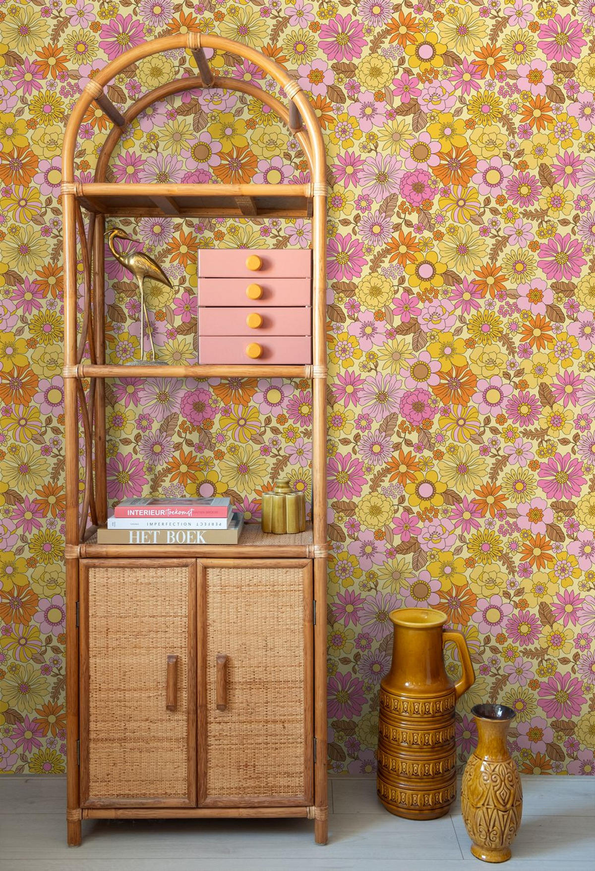 TAPETE Retro Blumen 50 x 900 cm - Gelb, Papier (50/900cm) - ESTAhome