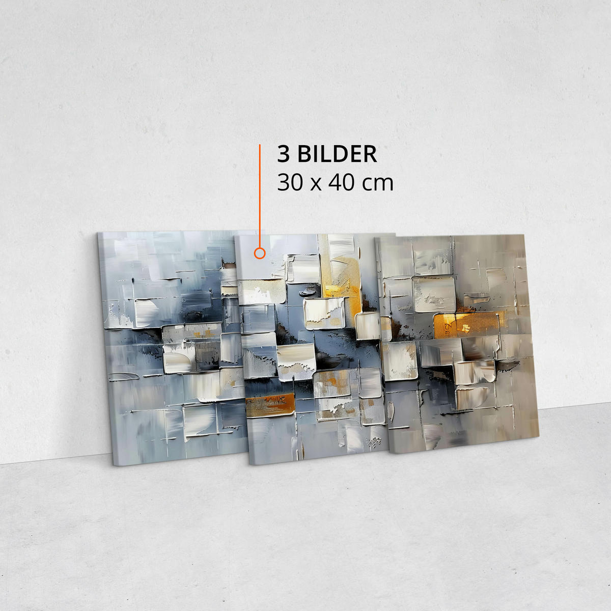 LEINWANDBILDER 3-es Set Abstraktion 3D - Blau/Beige, Textil (90/40cm) - Muralo