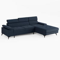 ECKSOFA VENTO Rechts Dunkelblau Velours Easy Clean L-Form Couch mit Schlaffunktion & Bettkasten - Schwarz/Dunkelblau, Holz (261/190cm) - Barchello
