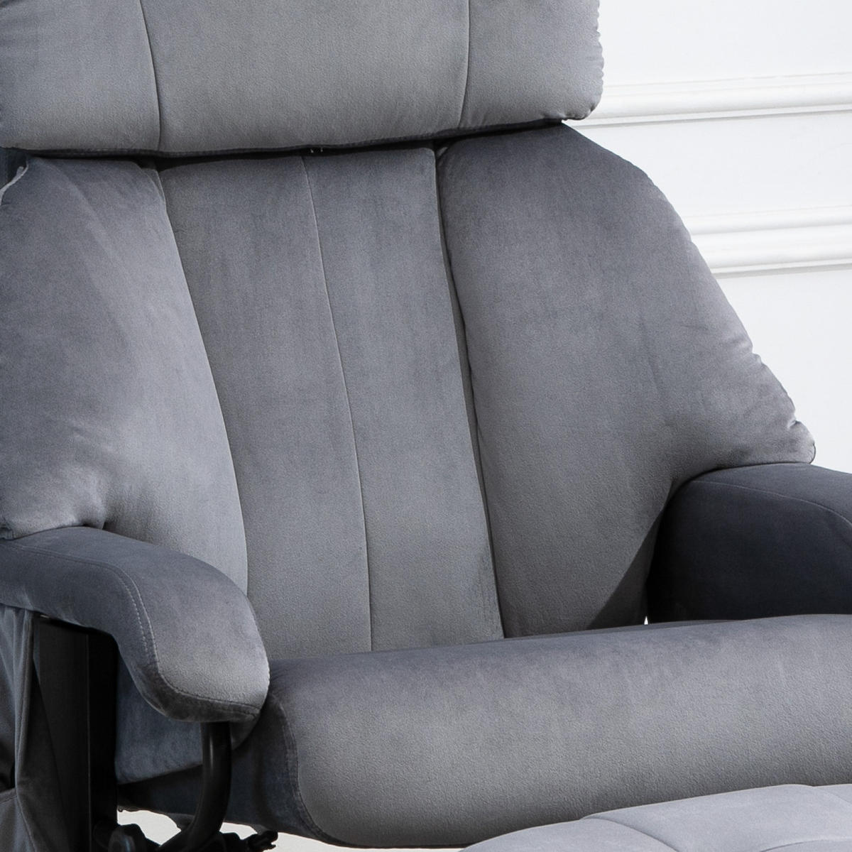 MASSAGESESSEL inkl. Hocker Fernsehsessel drehbar Relaxsessel Samt-Touch Grau - Schwarz/Grau, Textil/Metall (80/102/76cm) - HOMCOM