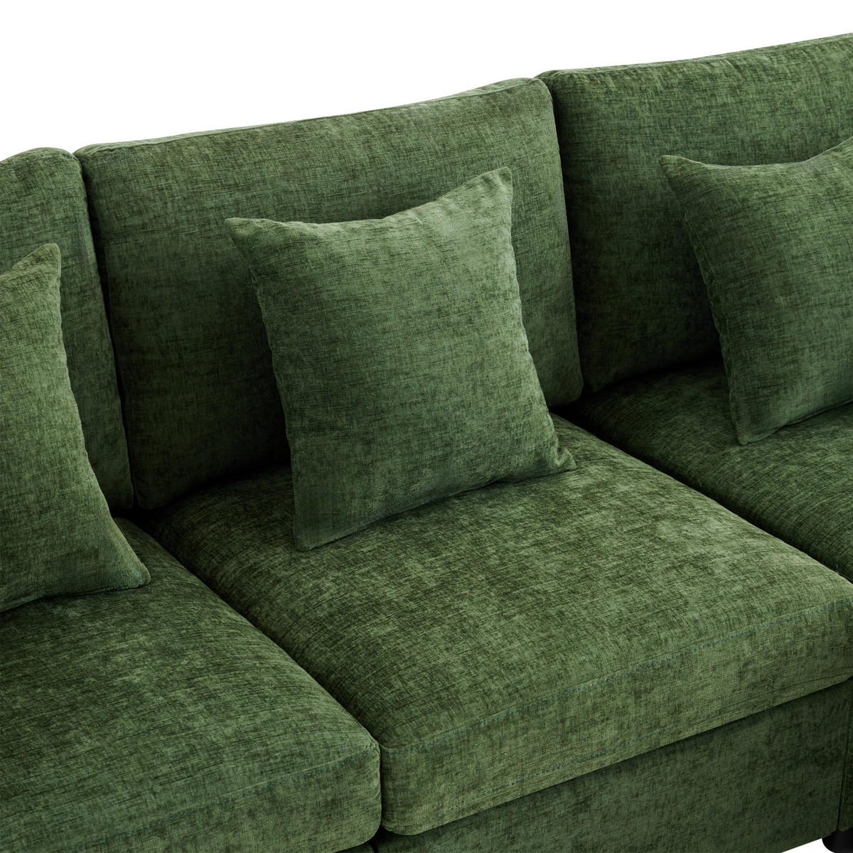 WOHNLANDSCHAFT Chenille Olivgrün mit Hocker und Kissen - Grün, Holzwerkstoff/Kunststoff (278/81/161cm) - WISHDOR