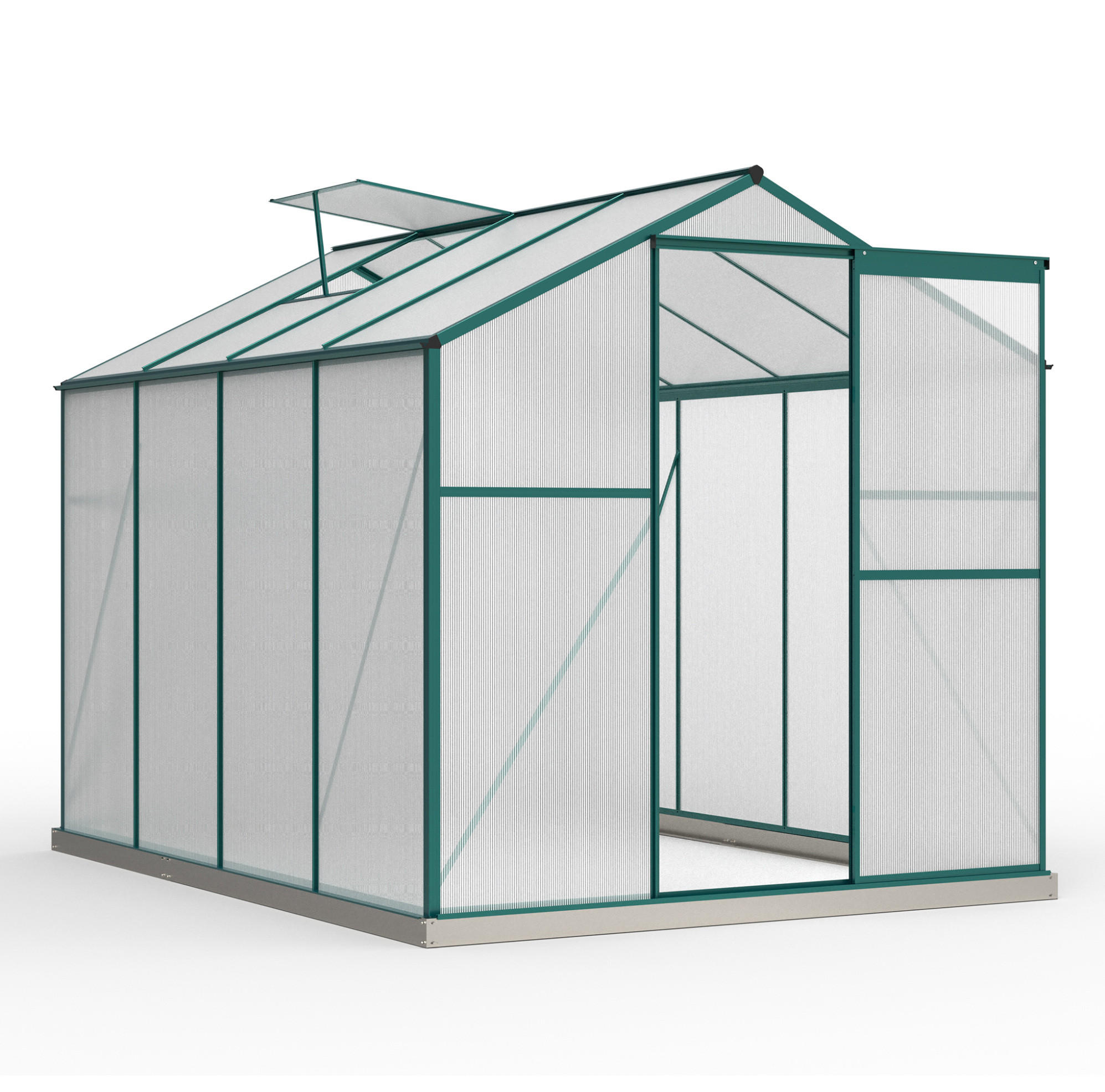 GEWÄCHSHAUS aus Aluminium 253x190x200 cm in Grün mit Fundament - Grün, Metall (190/200/253cm) - Modfu