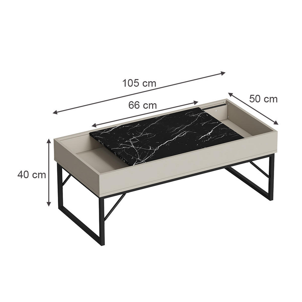 COUCHTISCH Lunero Creme-Weiß 105 x 50 cm - Weiß Hochglanz/Creme, Holzwerkstoff (50/105/40cm) - Vicco