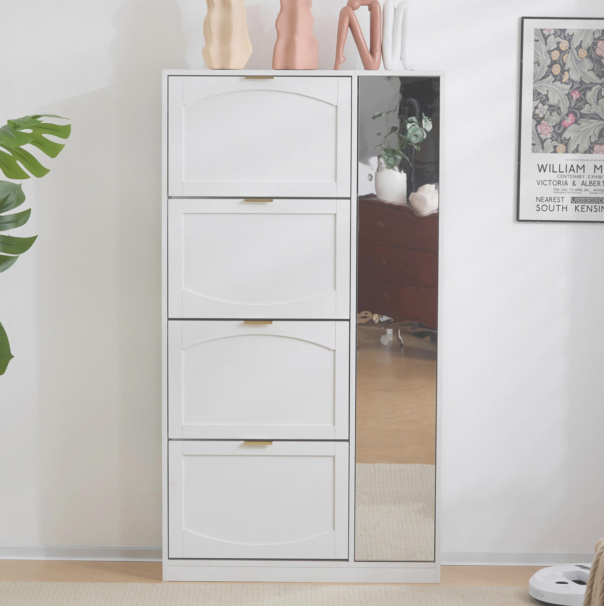 SCHUHSCHRANK aus Spanplatte 80x24x147cm in Weiß mit Spiegeltüren - Weiß, Holzwerkstoff (80/147/24cm) - Modfu