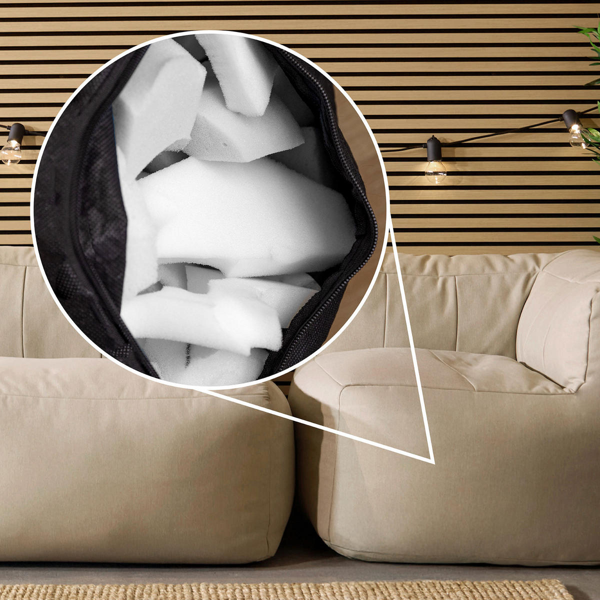 SITZSACK-SOFA Outdoor 3-tlg.: 2 Ecksessel, Sessel - Beige, Textil (295/68/100cm) - icon