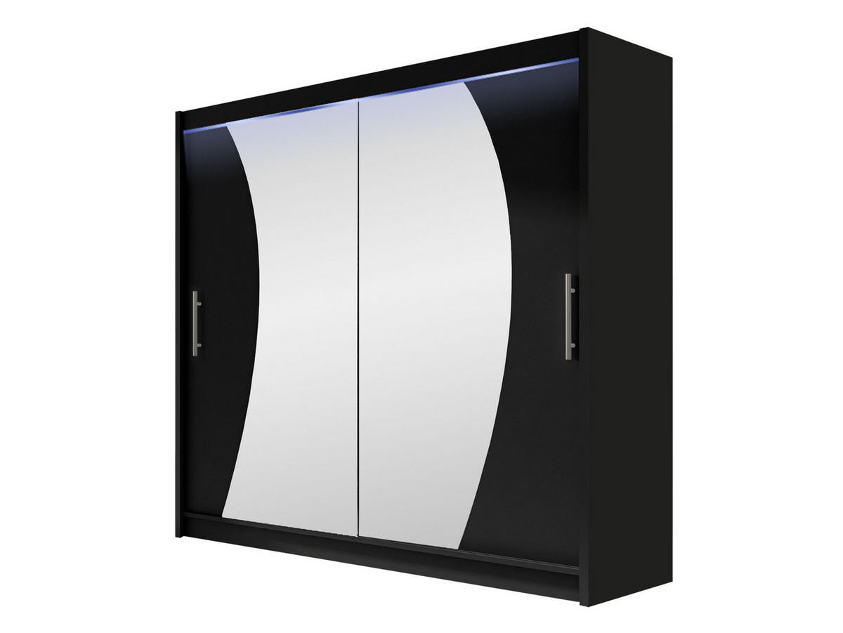 KLEIDERSCHRANK London IX, mit RGB LED Beleuchtung - Silberfarben/Schwarz, Holzwerkstoff/Kunststoff (180/215/58cm) - MIRJAN24