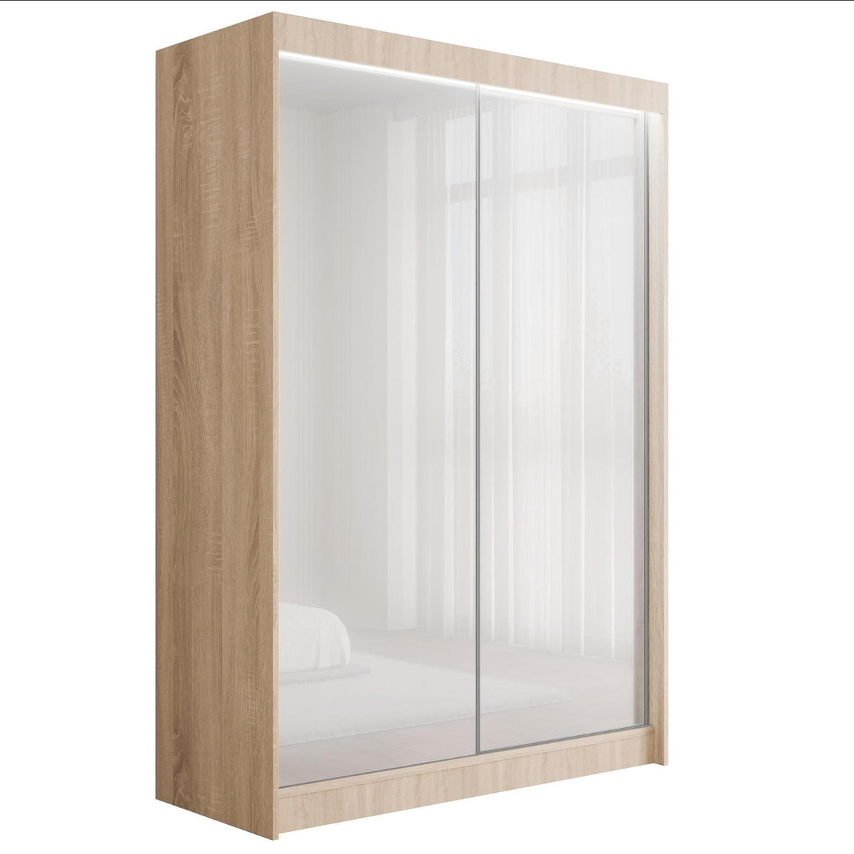 KLEIDERSCHRANK PEKA mit LED - 150 cm - Sonoma Eiche|Weiß - Weiß/Sonoma Eiche, Holzwerkstoff (150/215/61cm) - ALTDECOR