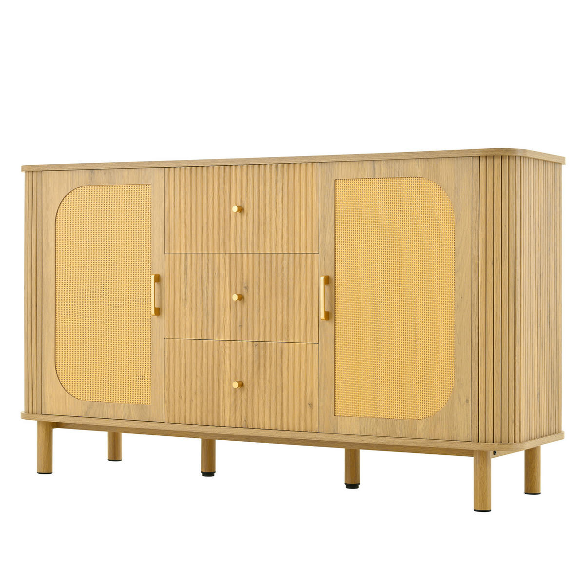 SIDEBOARD 140/40/80 cm in Naturfarbe mit 2 Türen, Schubladen & Metallbeinen - Naturfarben, Holzwerkstoff (140/80/40cm) - BEAOK