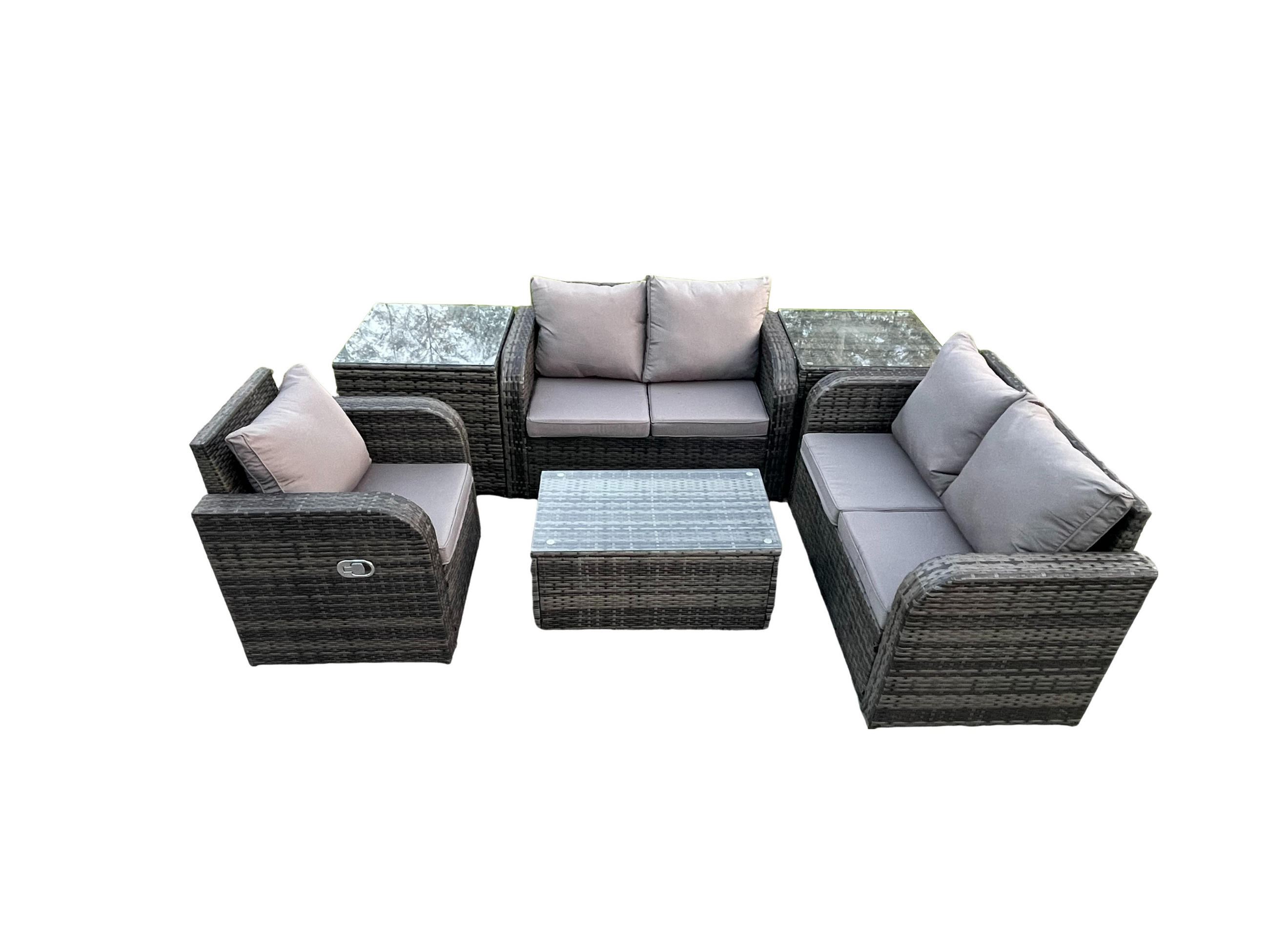 LOUNGESOFA-SET Polyrattan Dunkelgrau 5-Sitzer - Dunkelgrau, Metall - Fimous
