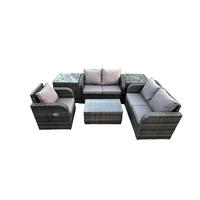 LOUNGESOFA-SET Polyrattan Dunkelgrau 5-Sitzer - Dunkelgrau, Metall - Fimous