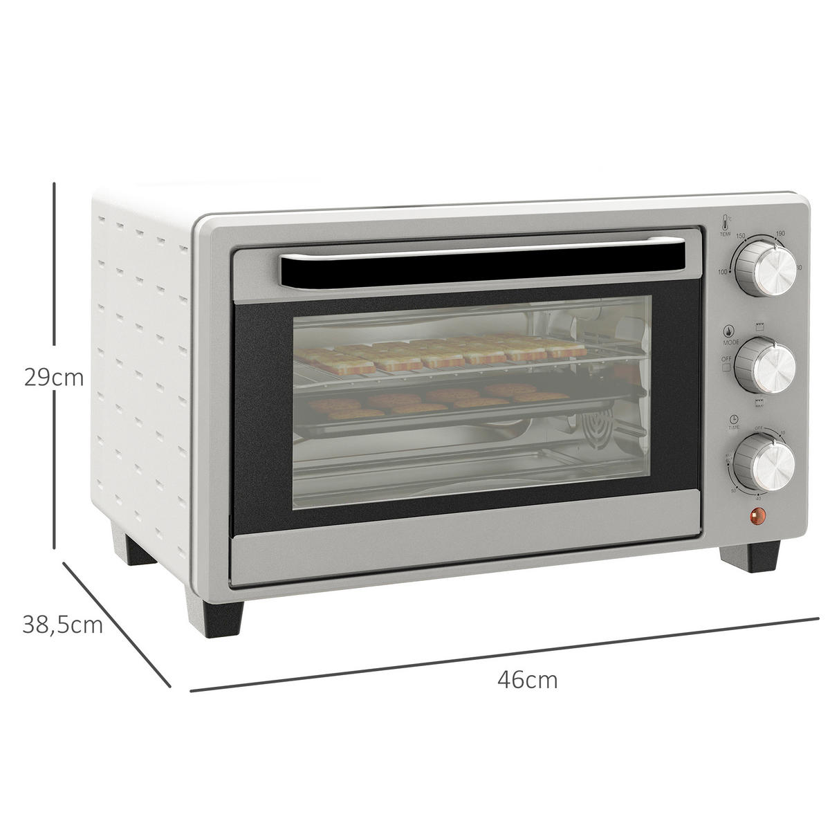MINIBACKOFEN 21L 1400W Mini Ofen mit 3 Kochmodi, Backblech & Grillrost, Temperatur 100-230°C, Edelstahl, Silber - Silberfarben, Metall (46/29/38.5cm) - Beaface