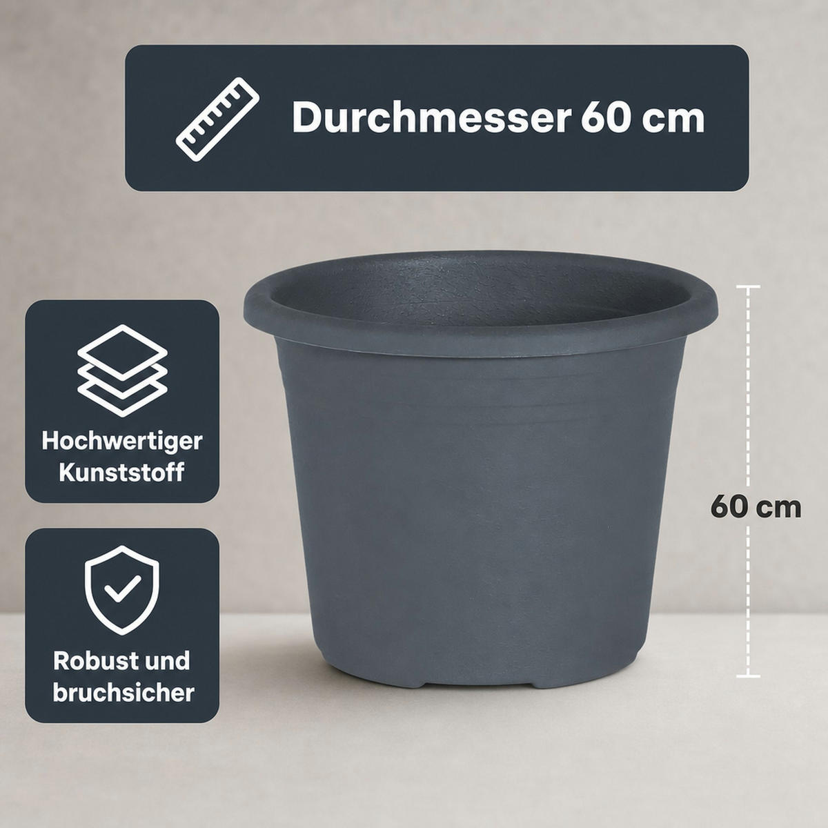 BLUMENTOPF CYLINDRO - Anthrazit, Kunststoff (60/65cm) - BONI-SHOP