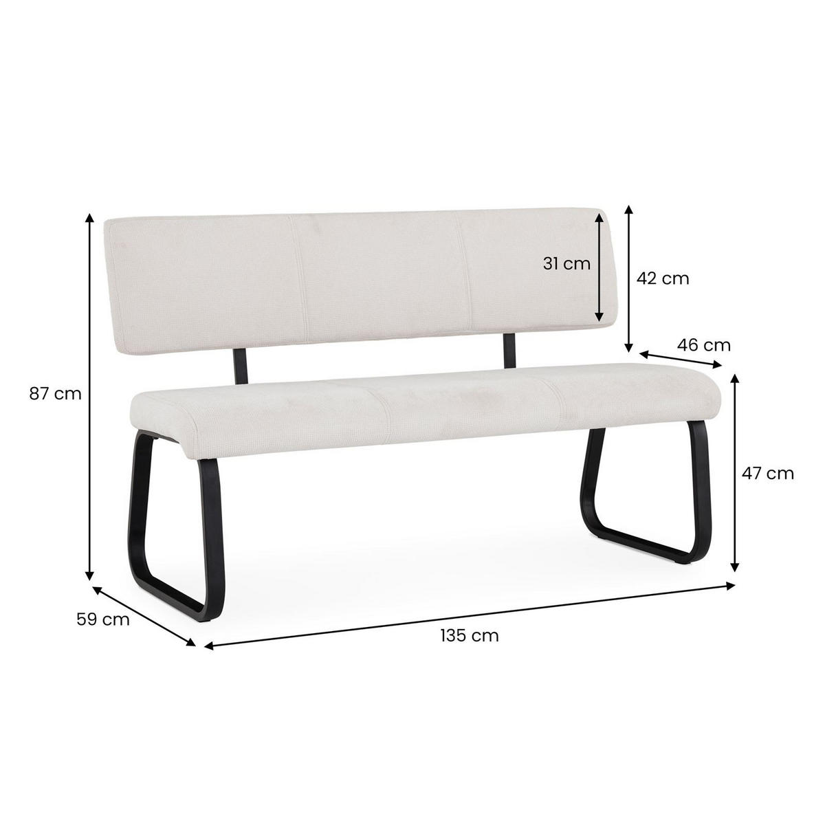 ESSZIMMERBANK VILAS cremeweiß - Creme, Textil/Metall (135/87/56cm) - IDIMEX