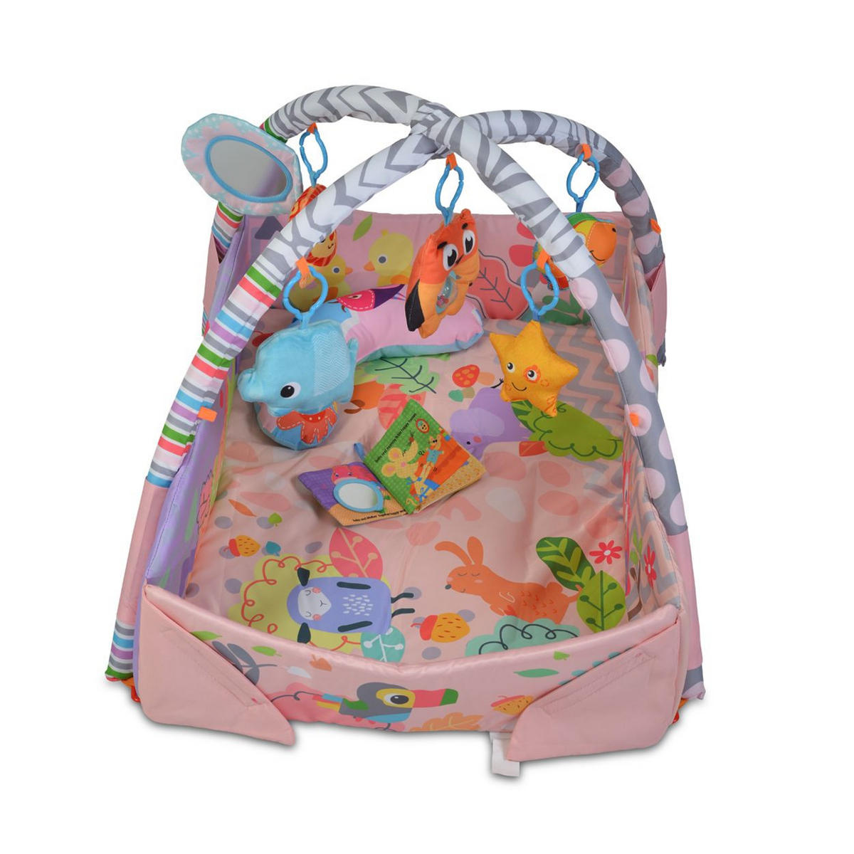 SPIELBOGEN 2 in 1 Oase pink 115 x 98 cm, Krabbeldecke, Kissen, Bällebad, abnehmbar, ab 6 Monate - Pink, Textil (98/50/115cm) - Moni