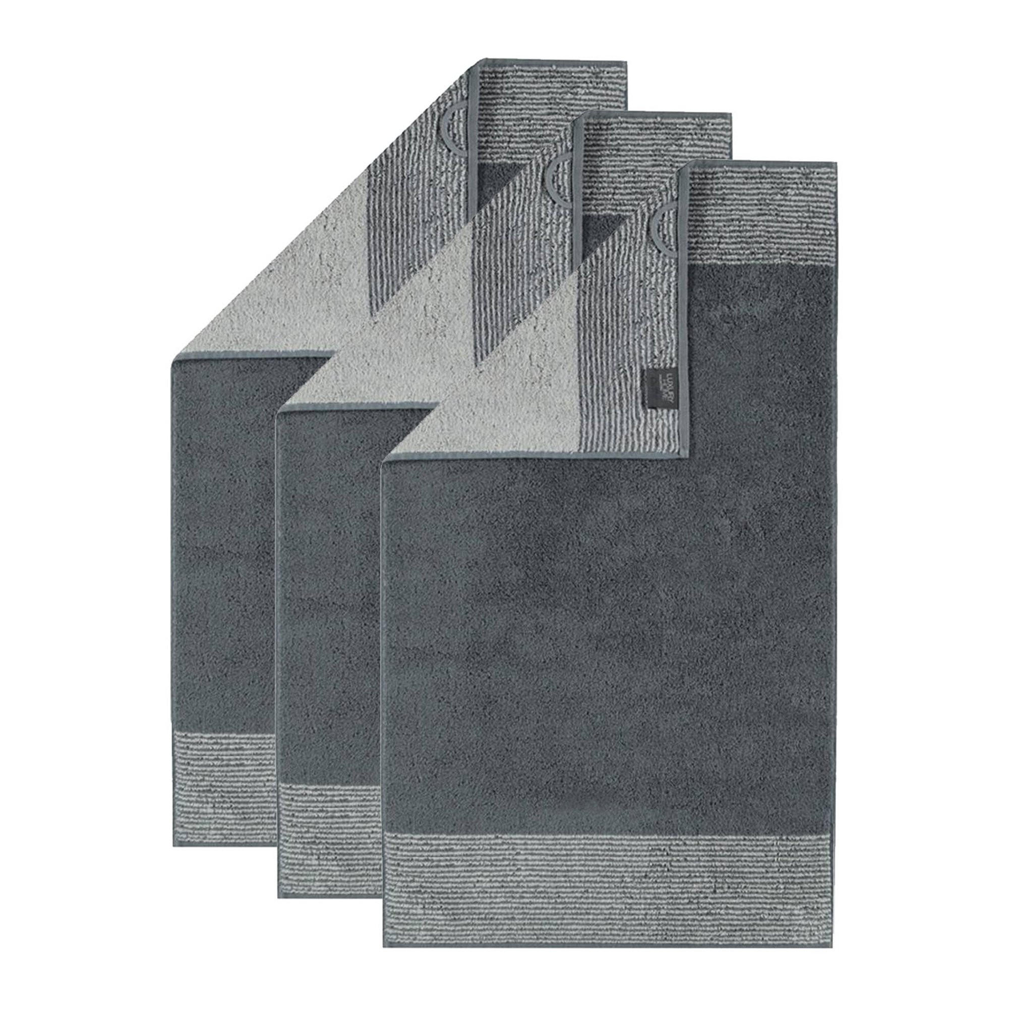 GÄSTETUCH Unisex Luxury Home Two-Tone Grau 3er Pack Baumwolle - Schieferfarben, Naturmaterialien (30/50cm) - Cawoe