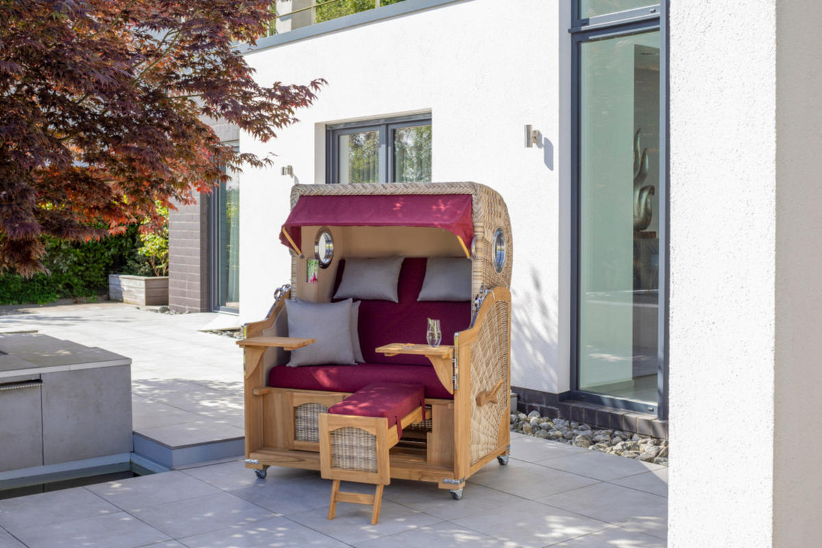 STRANDKORB XXL Düne Grande Teak PE Shell - Rot/Braun, Metall (142/170/95cm) - Mr. Deko