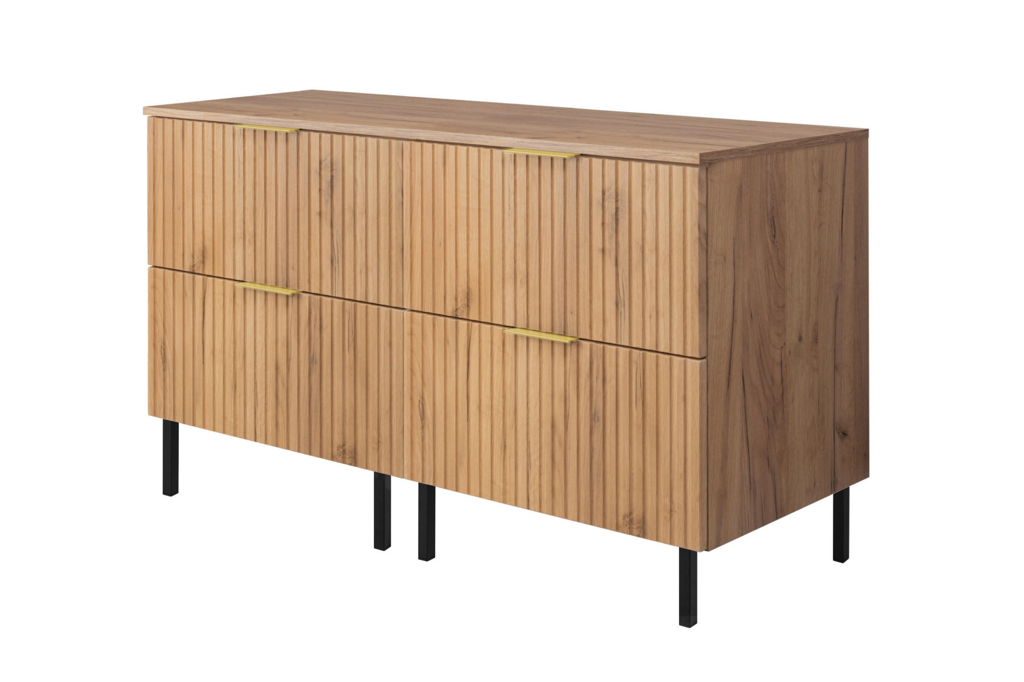 WASCHBECKUNTERSCHRANK, Eiche Craft, 120 (2 x 60) x 77 x 46 cm, goldener Griff, schwarze Beine + Arbeitsplatte - Eichefarben/Silberfarben, Holzwerkstoff (120/77/46cm) - 3XE LIVING