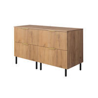 WASCHBECKUNTERSCHRANK, Eiche Craft, 120 (2 x 60) x 77 x 46 cm, goldener Griff, schwarze Beine + Arbeitsplatte - Eichefarben/Silberfarben, Holzwerkstoff (120/77/46cm) - 3XE LIVING