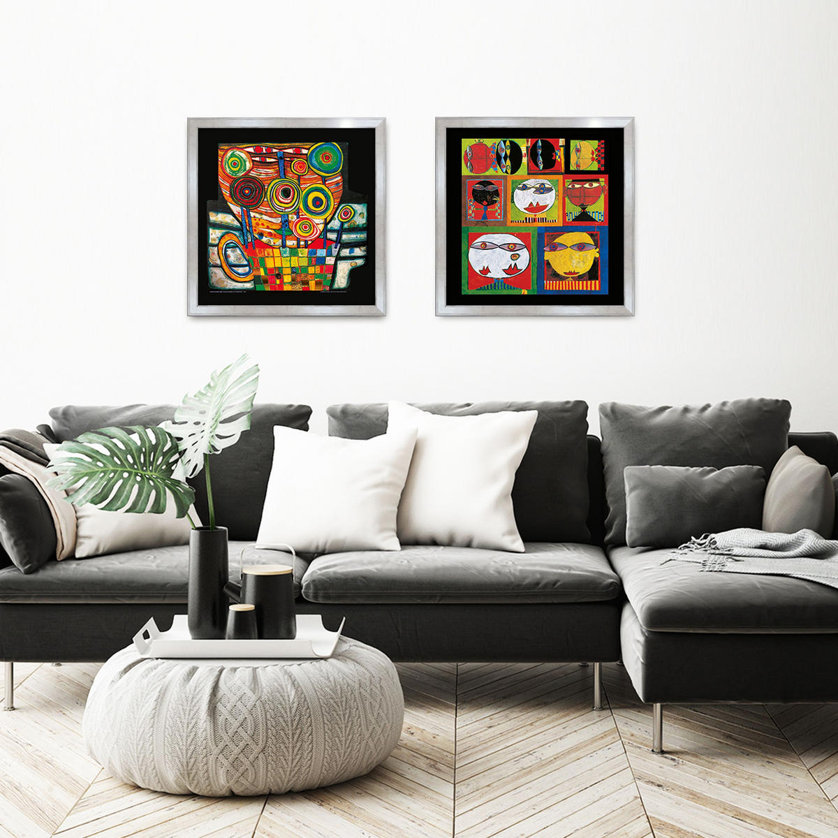 BILD gerahmt 53x53 cm Friedensreich Hundertwasser „Das Dingsda wächst im Blumentopf“ - Gelb, Holz (53/53cm) - artissimo