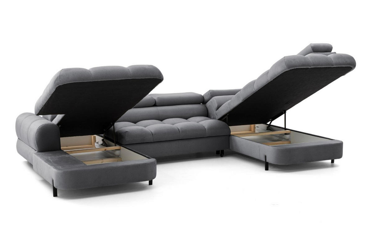 ECKSOFA U-Form BOWL U Rechts mit Schlaffunktion 125x265 Velours Dunkelgrau - Dunkelgrau/Schwarz, Holz/Textil (195/90/339cm) - Muffo