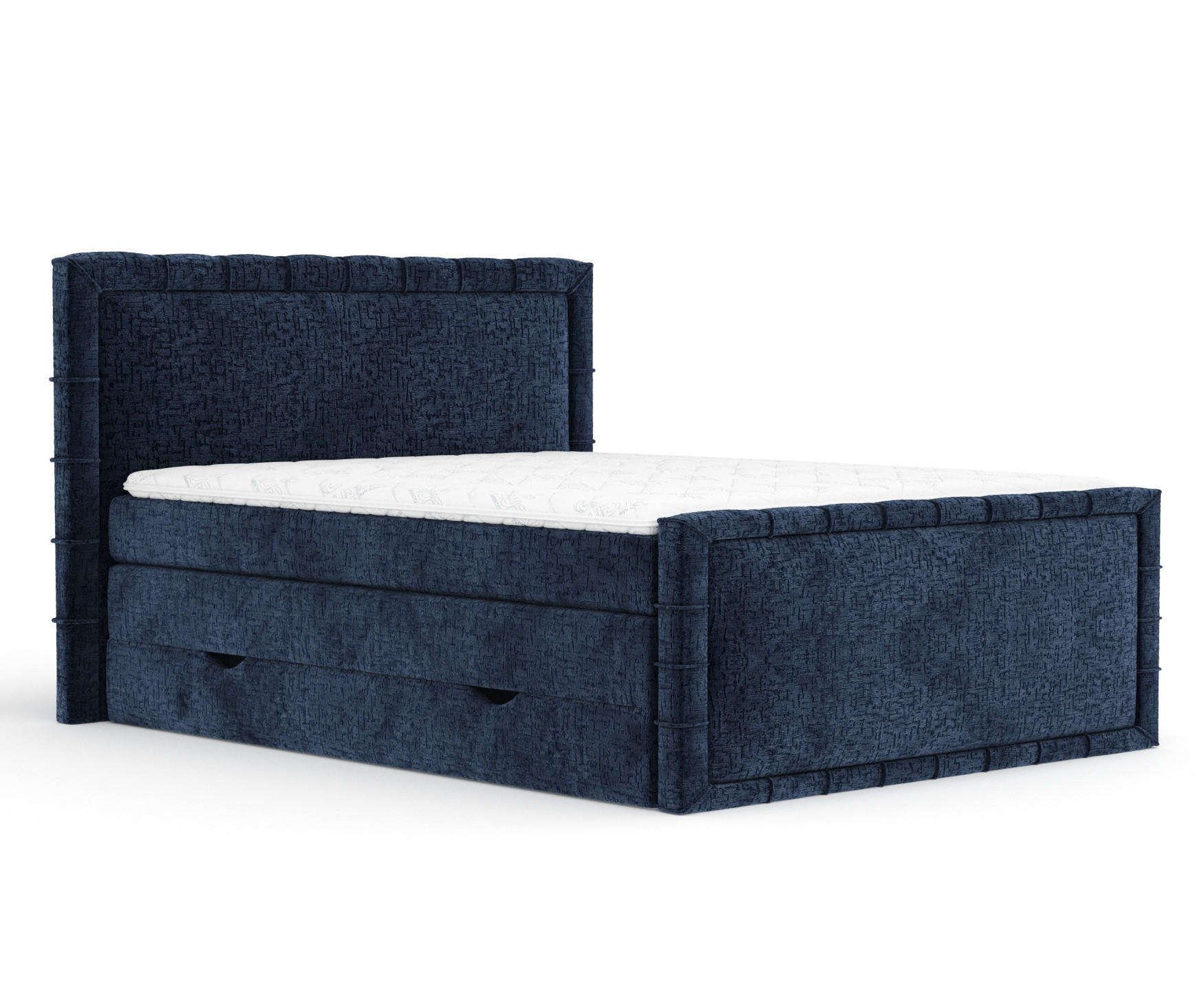 BOXBETT Estelle Marineblau 200/200 cm im Chenille-Stoff - Schwarz/Dunkelblau, Holz/Holzwerkstoff (200/200cm) - Maison de Reve