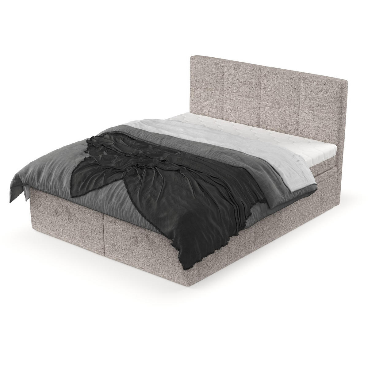 BOXBETT Tessa 140/200 cm Beige im Neve Stoff - Beige/Schwarz, Holz/Holzwerkstoff (140/200cm) - AltaBeds
